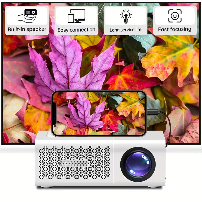 Portable Mini White Projector 1080P Full HD, USB/AV/SD/Laptop Compatible